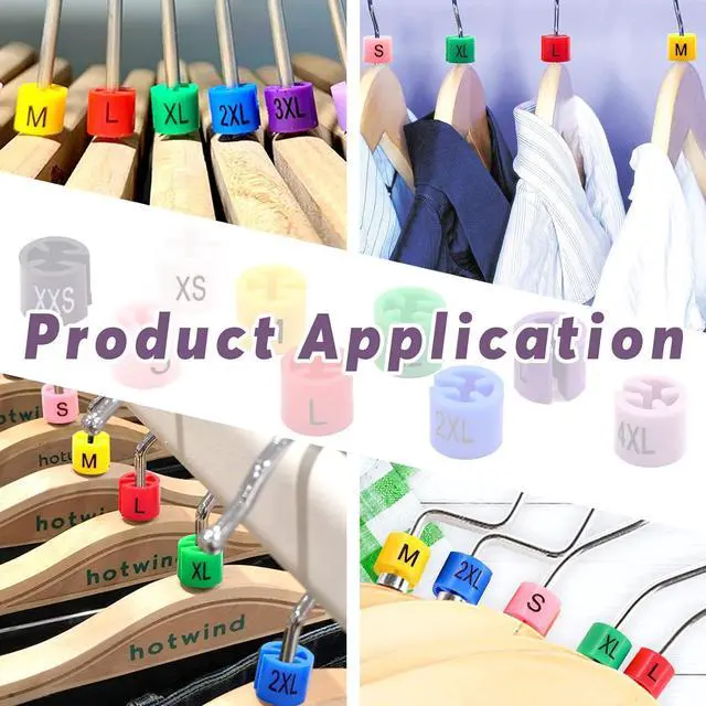 Alt view image 7 of 7 - Swpeet 820Pcs 9 Common Sizes Plastic Hanger Size Markers Assortment Kit, XXS - 4XL Color-Coding Hanger Sizes Tags Marker for Wire Hangers Clothing Hangers with Storage Box