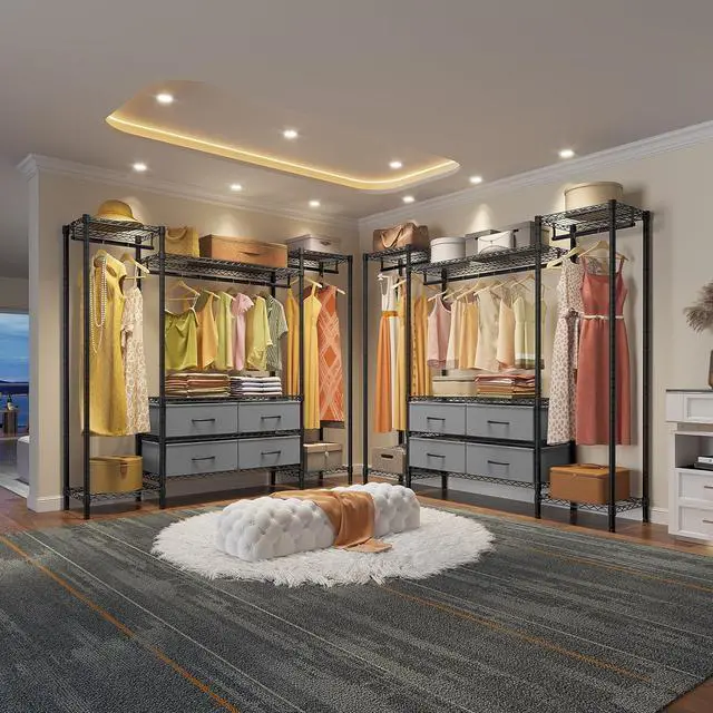 Alt view image 2 of 7 - VIPEK V20 Wire Garment Rack Heavy Duty Clothes Rack, Metal Clothing Rack with 6 Shelves, 3 Hang Rods & 4 Fabric Drawers, Compact Wardrobe Closet, 56.7" L x 14.6" W x 70.9" H, Black