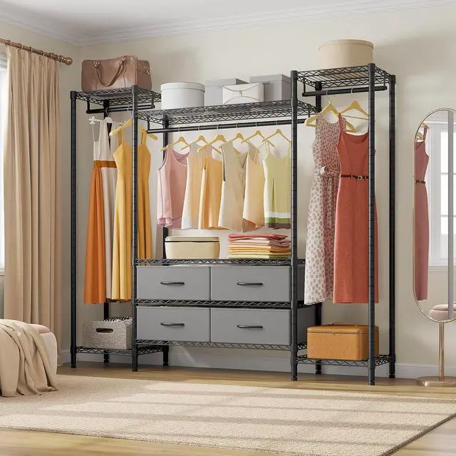 Alt view image 7 of 7 - VIPEK V20 Wire Garment Rack Heavy Duty Clothes Rack, Metal Clothing Rack with 6 Shelves, 3 Hang Rods & 4 Fabric Drawers, Compact Wardrobe Closet, 56.7" L x 14.6" W x 70.9" H, Black