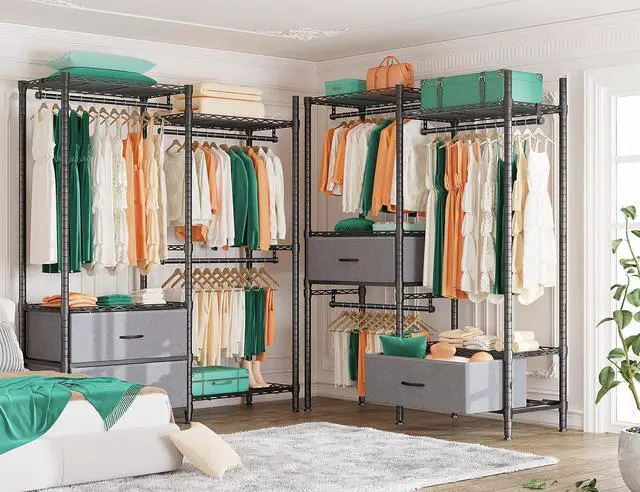 Alt view image 6 of 7 - REIBII Clothing Rack for Hanging Clothes Heavy Duty Clothes Rack With 2 Drawers Load 620LBS Adjustable Portable Black 16" D x 46" W x 71" H