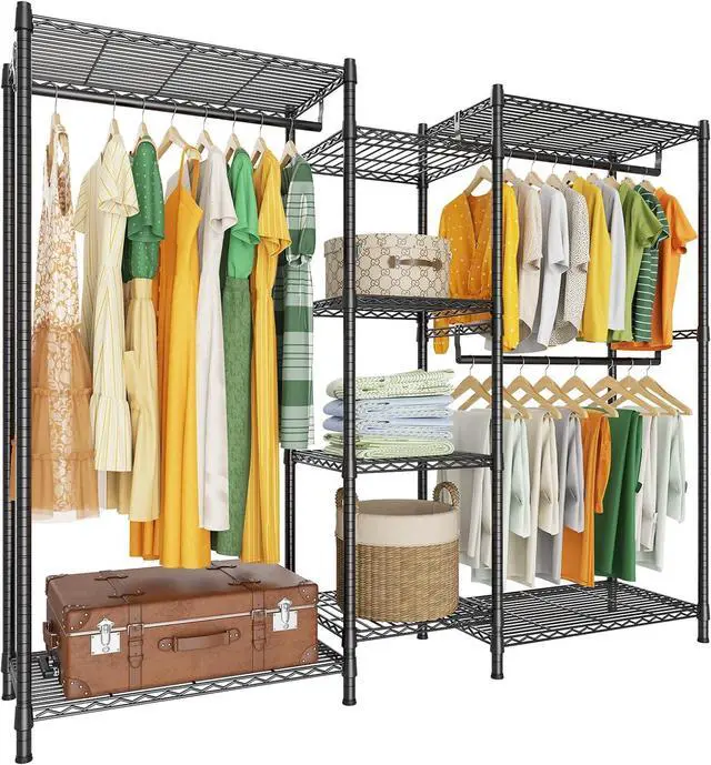 Main image of LEHOM G6M Heavy Duty Clothes Rack for Hanging Clothes, Portable Garment Rack Compact Size Closet Organizer, Freestanding Metal Clothing Rack Wardrobe Closet with Storage Shelves for Bedroom(Medium)