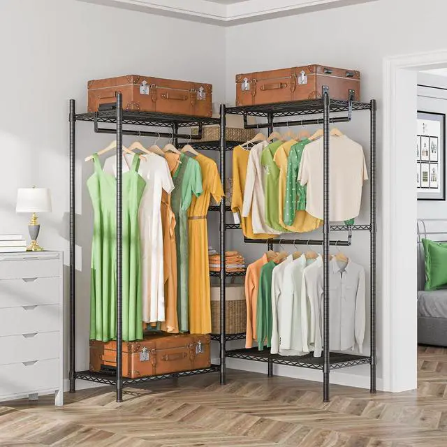 Alt view image 2 of 7 - LEHOM G6M Heavy Duty Clothes Rack for Hanging Clothes, Portable Garment Rack Compact Size Closet Organizer, Freestanding Metal Clothing Rack Wardrobe Closet with Storage Shelves for Bedroom(Medium)