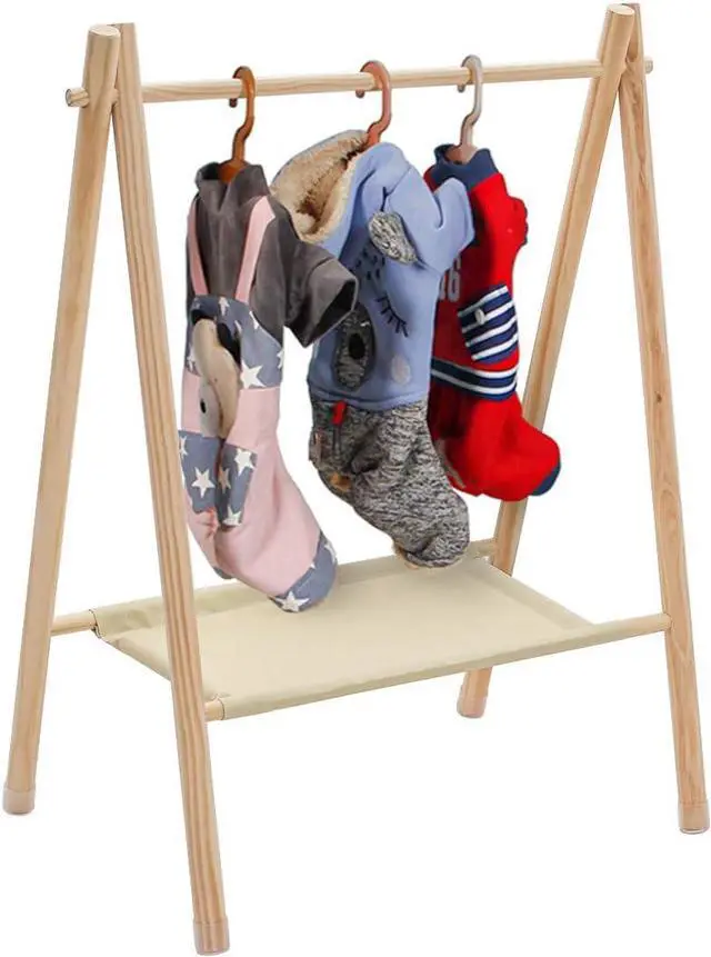 Main image of Garment Rack for Pets/Dolls/Baby, Hanger Rack, Dress up Storage, Clothes Organizer, Wooden (Beige, Medium)