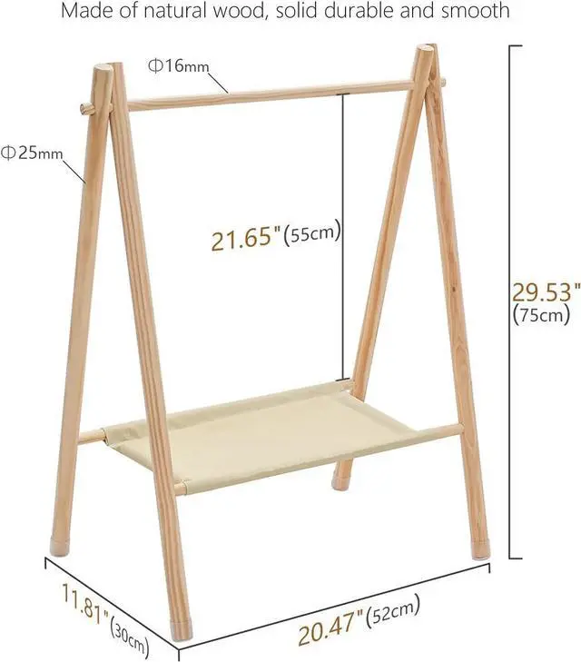 Alt view image 2 of 7 - Garment Rack for Pets/Dolls/Baby, Hanger Rack, Dress up Storage, Clothes Organizer, Wooden (Beige, Medium)