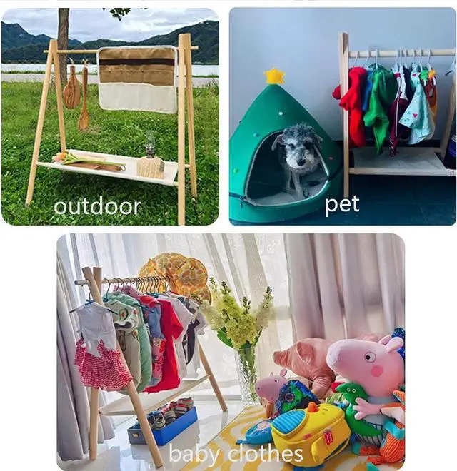 Alt view image 4 of 7 - Garment Rack for Pets/Dolls/Baby, Hanger Rack, Dress up Storage, Clothes Organizer, Wooden (Beige, Medium)