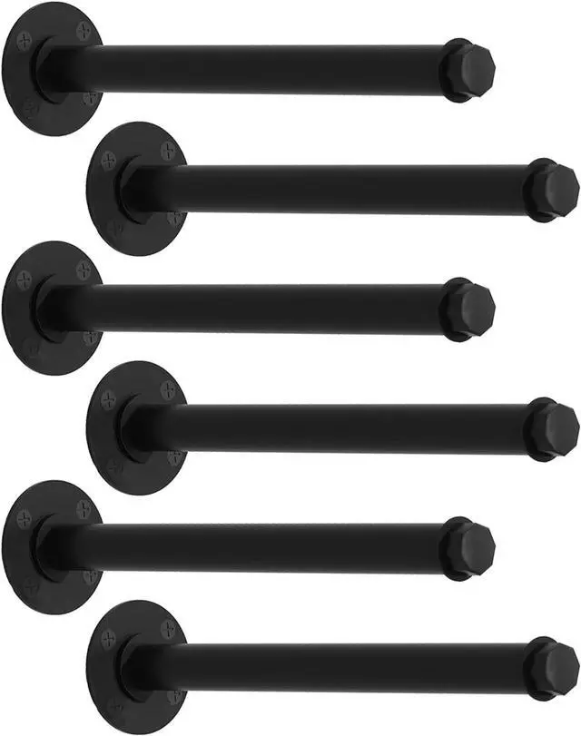 Main image of 6 Pcs Industrial Pipe Clothes Bars 12 inch, Industrial Pipe Clothing Racks, Wall Mount Closet Rods for Hanging Clothes, Black Closet Bar Rod for Home Boutique