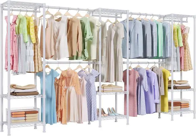 Main image of H11 Heavy Duty Garment Rack, Clothing Rack for Hanging Clothes, Extra Large Closet, Freestanding Wardrobe Closet Organizer and Storage with Hanger Rods, Extendable from 7.8 to 10.8 ft, White