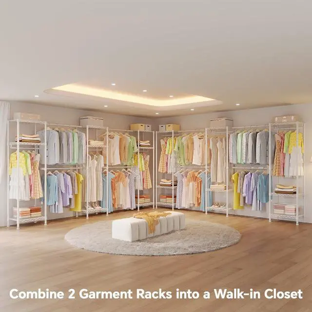 Alt view image 3 of 6 - H11 Heavy Duty Garment Rack, Clothing Rack for Hanging Clothes, Extra Large Closet, Freestanding Wardrobe Closet Organizer and Storage with Hanger Rods, Extendable from 7.8 to 10.8 ft, White