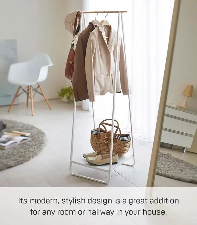 Alt view image 2 of 7 - Yamazaki Home Freestanding Coat Hanger Clothes Rack with Shelf Steel One Size White