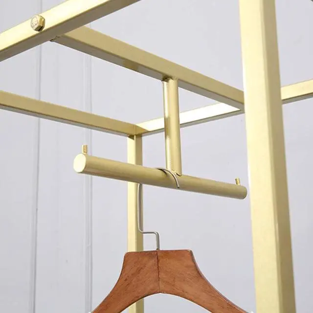 Alt view image 6 of 7 - Modern Clothes Retail Heavy Duty Garment Racks,Metal Clothing Store Hanger Storage Shelves,Floor-Standing Display Rack (Gold Square Tube, 71" H)