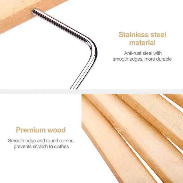 Alt view image 3 of 7 - HOUSE DAY 12 Pack High-Grade Wooden Suit Hangers Skirt Hangers with Clips Solid Wood Pants Hanger Natural Smooth Finish Premium Wood Hanger with Durable Metal Clips for Blouse, Dress, Coat, Jacket