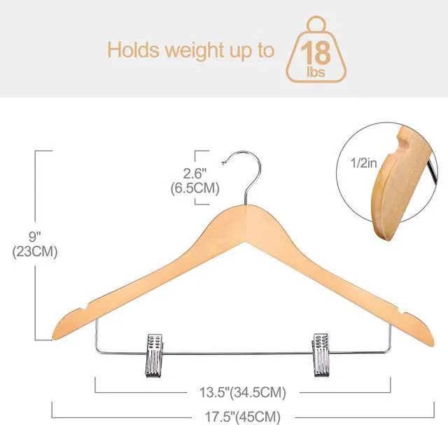 Alt view image 5 of 7 - HOUSE DAY 12 Pack High-Grade Wooden Suit Hangers Skirt Hangers with Clips Solid Wood Pants Hanger Natural Smooth Finish Premium Wood Hanger with Durable Metal Clips for Blouse, Dress, Coat, Jacket