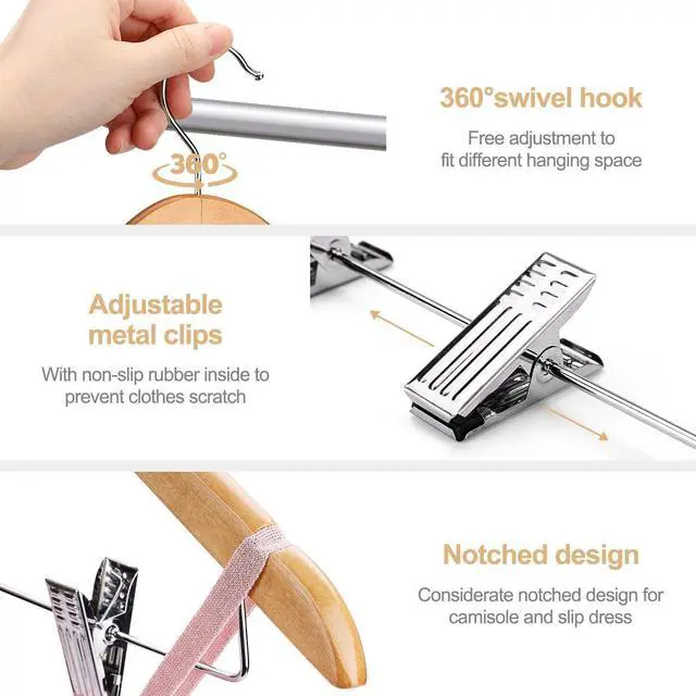 Alt view image 2 of 7 - HOUSE DAY 12 Pack High-Grade Wooden Suit Hangers Skirt Hangers with Clips Solid Wood Pants Hanger Natural Smooth Finish Premium Wood Hanger with Durable Metal Clips for Blouse, Dress, Coat, Jacket