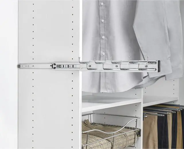 Alt view image 4 of 7 - Rev-A-Shelf 14" Pull Out Closet Organization Rack for Belts, Ties and Scarves, Accessories Storage Hanger with Mounting Hardware, Chrome, BRC-14CR