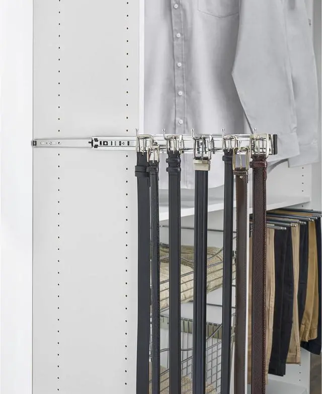 Alt view image 7 of 7 - Rev-A-Shelf 14" Pull Out Closet Organization Rack for Belts, Ties and Scarves, Accessories Storage Hanger with Mounting Hardware, Chrome, BRC-14CR
