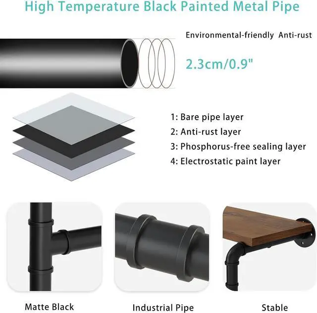 Alt view image 6 of 7 - Yawinhe Industrial Pipe Clothes Rack with Top Shelf, Wall Mounted, Space Saving Hanger with 4 Bases, for Shops, Homes, 27.5''Lx10.2''Wx10.2''H, Rustic Brown, 1-Pack