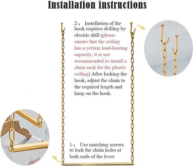 Alt view image 3 of 7 - 2 Pcs Adjustable Height Creative Chain Clothing Hanging Racks,Clothes Storage Shelves, Heavy Duty Metal Garment Rack,Retail Display Ceiling Hanger (Gold, 47.2 L)