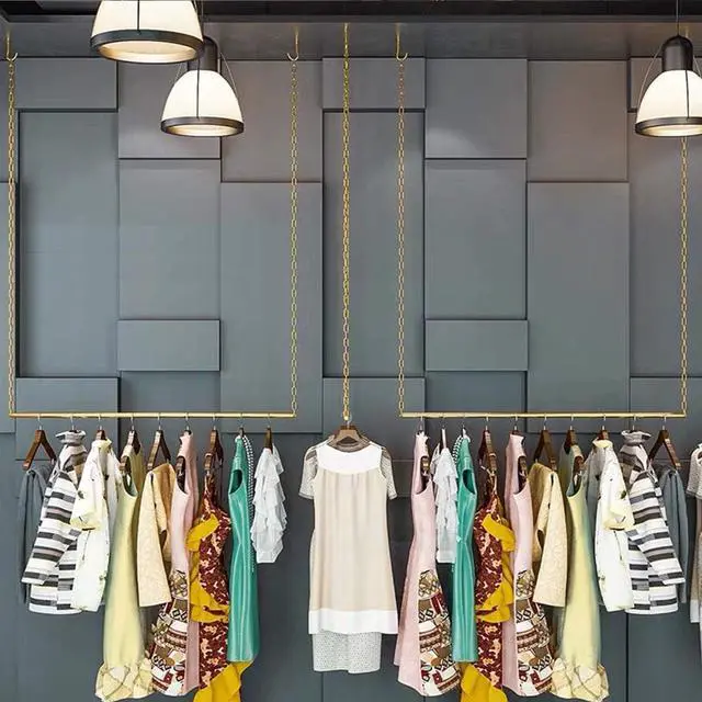 Alt view image 6 of 7 - 2 Pcs Adjustable Height Creative Chain Clothing Hanging Racks,Clothes Storage Shelves, Heavy Duty Metal Garment Rack,Retail Display Ceiling Hanger (Gold, 47.2 L)