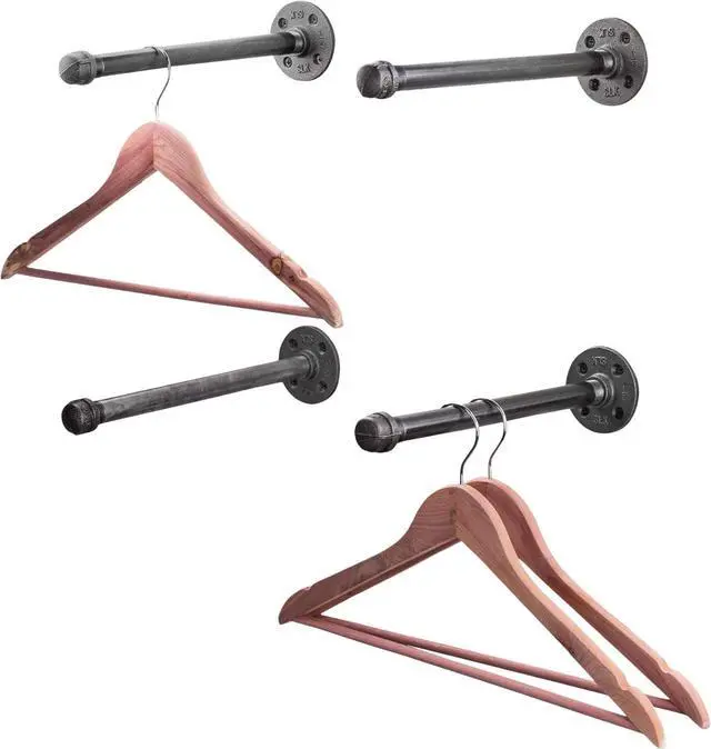 Main image of PIPE DECOR Industrial Pipe Wall Mounted Clothing Rack, Commercial or Residential Wardrobe Clothes Display, Heavy Duty Rustic Vintage Steel Grey Black Metal Garment Bracket Frame, 4 X 12" Brackets