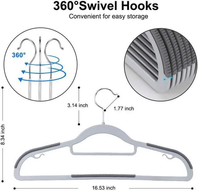 Alt view image 3 of 6 - OIKA Plastic Hangers with Tie Rack & 16.5 Inch Design - 30 Pack Super-Slim Non-Slip Heavy Duty Hangers for Closet, Apartments, Dorms - Space Saving, Waterproof, 11lbs Capacity (Dry/Wet Use)