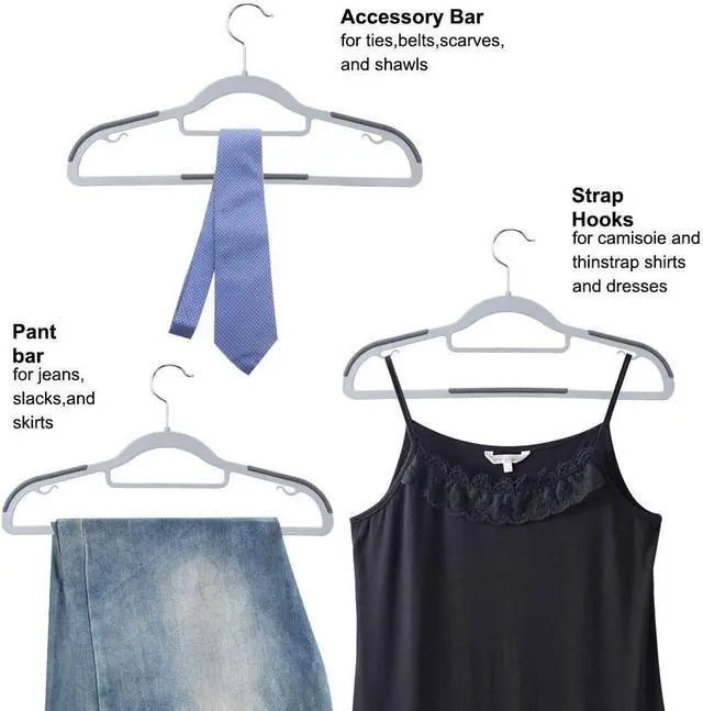 Alt view image 6 of 6 - OIKA Plastic Hangers with Tie Rack & 16.5 Inch Design - 30 Pack Super-Slim Non-Slip Heavy Duty Hangers for Closet, Apartments, Dorms - Space Saving, Waterproof, 11lbs Capacity (Dry/Wet Use)