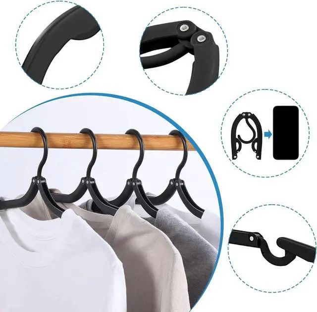 Alt view image 4 of 5 - 24 Pcs Travel Hangers Cruise Essentials 2025 Portable Folding Clothes Hangers Travel Accessories Foldable Clothes Drying Rack (Black) (24)