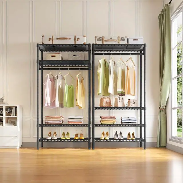 Alt view image 4 of 7 - VIPEK V1 Medium Portable Garment Racks 440lbs Load Capacity, Heavy Duty Clothes Rack with 4 Tiers Adjustable Shelves & Hanging Rod, Compact Space-Saving Storage for Small Apartments/Dorms (Black)
