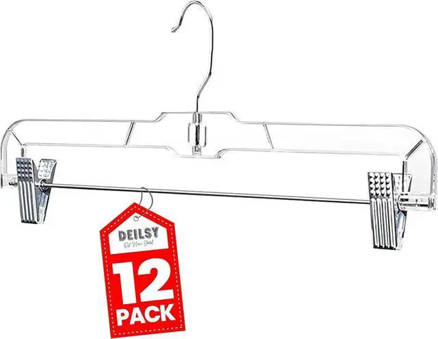 Main image of DEILSY Skirt Hanger Pants Hangers with Clips Hangers Shorts Hanger Clear Plastic Clothes Hangers with 2-Adjustable Clip Non-Slip Clothes Hangers Perfect for Pant, Pack of 12