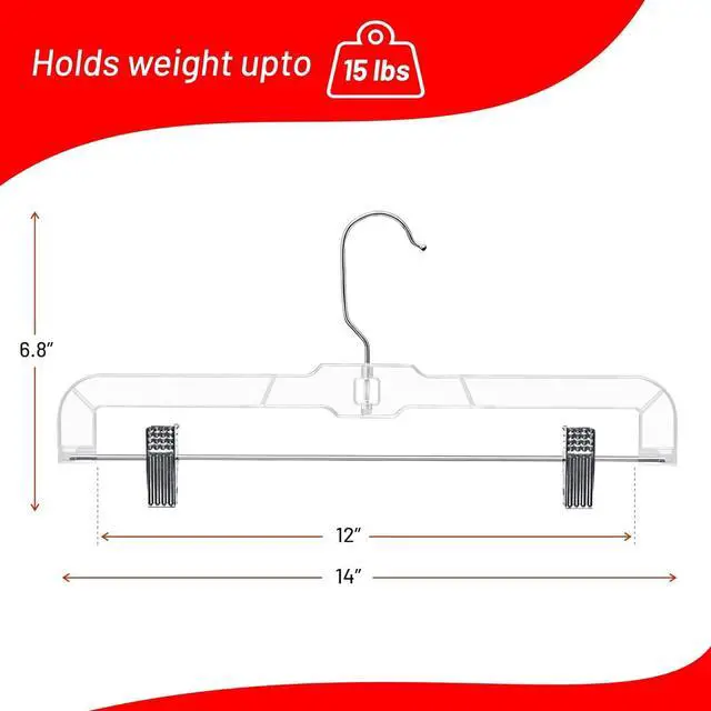 Alt view image 5 of 7 - DEILSY Skirt Hanger Pants Hangers with Clips Hangers Shorts Hanger Clear Plastic Clothes Hangers with 2-Adjustable Clip Non-Slip Clothes Hangers Perfect for Pant, Pack of 12