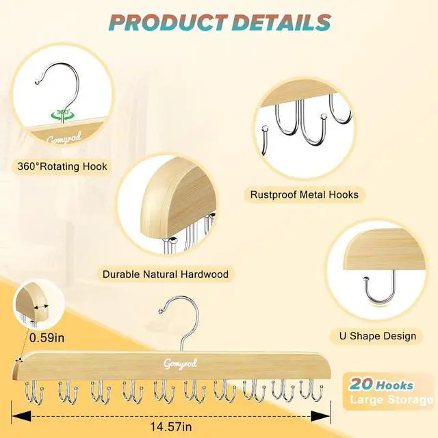 Alt view image 2 of 7 - Bra Hanger for Closet, Tank Top Hangers 2 Pack w/20 Hooks Holds 40 Bras, Capacity Foldable Wood Space Saving Hanger, 360°Rotating Closet Organizers and Storage for Dorm & Apartment