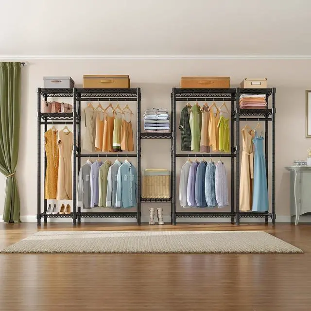 Alt view image 6 of 7 - VIPEK V22S Extra Large Clothes Rack, Heavy Duty Clothing Rack, Portable Wardrobe Closet, Freestanding Closet System with Adjustable 8 Shelves & 6 Hang Rods - Max Load 1600lbs, Black, (2 Packages)