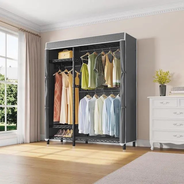 Alt view image 2 of 7 - VIPEK V2SC Heavy Duty Clothes Rack with Grey Upgraded Polyester Cover, Freestanding Wardrobe Closet with Adjustable Shelves & Hang Rods, Portable Closet for Bedroom, Max Load 800LBS