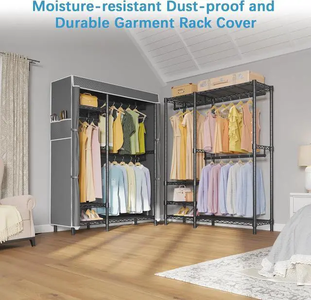Alt view image 4 of 7 - VIPEK V2SC Heavy Duty Clothes Rack with Grey Upgraded Polyester Cover, Freestanding Wardrobe Closet with Adjustable Shelves & Hang Rods, Portable Closet for Bedroom, Max Load 800LBS