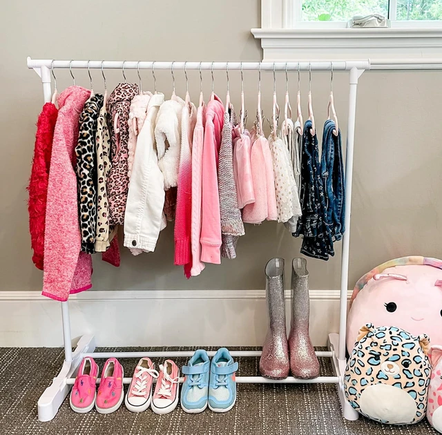 Main image of Boottique- The Boot Hanger Company Childrens Garment Rack- Kids Closet Organizer- Kids Clothing Rack with 10 Gray Velvet Hangers & Opt. Wheels