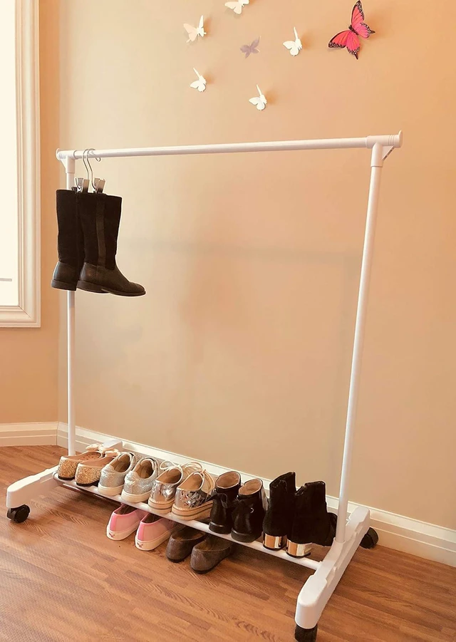 Alt view image 7 of 7 - Boottique- The Boot Hanger Company Childrens Garment Rack- Kids Closet Organizer- Kids Clothing Rack with 10 Gray Velvet Hangers & Opt. Wheels