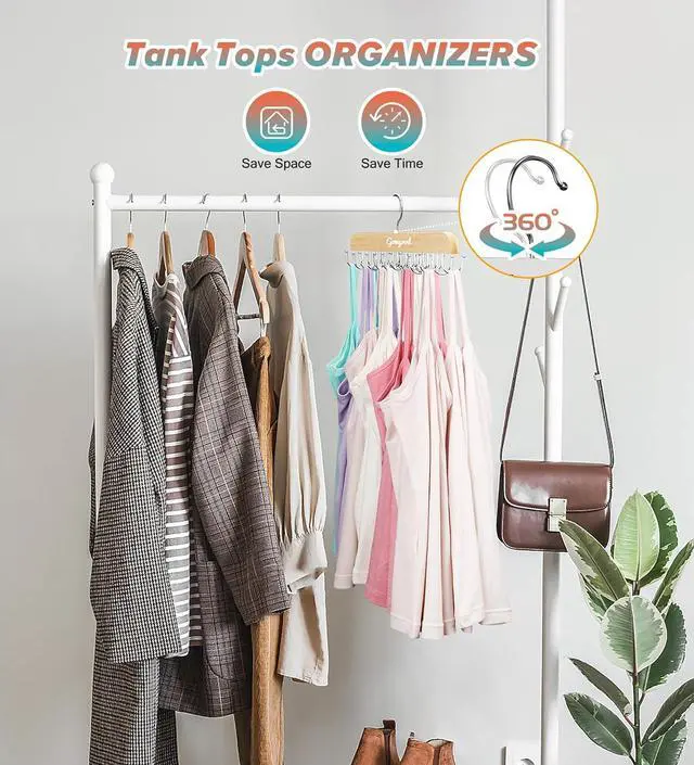Alt view image 6 of 7 - Bra Hanger for Closet, Tank Top Hangers 2 Pack w/20 Hooks Holds 40 Bras, Capacity Foldable Wood Space Saving Hanger, 360°Rotating Closet Organizers and Storage for Dorm & Apartment