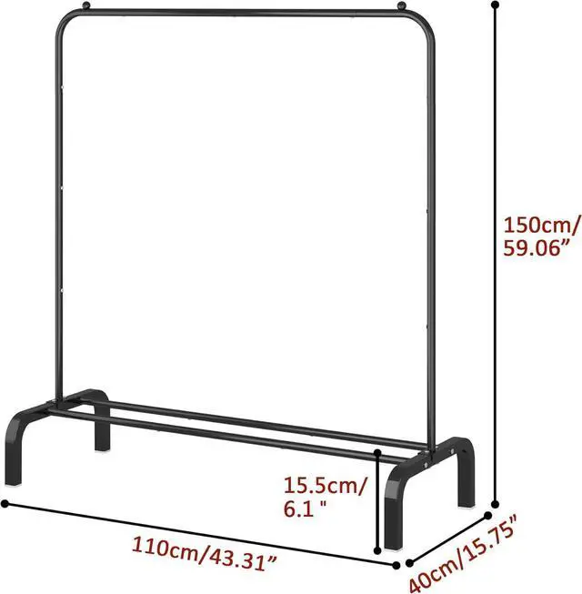 Alt view image 2 of 7 - Clothes Rack Metal Clothing Rack with Bottom Shelf Garment Rack for Hanging Clothes Shirts Jeans and Coats Black