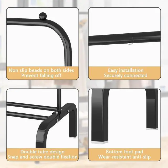 Alt view image 7 of 7 - Clothes Rack Metal Clothing Rack with Bottom Shelf Garment Rack for Hanging Clothes Shirts Jeans and Coats Black