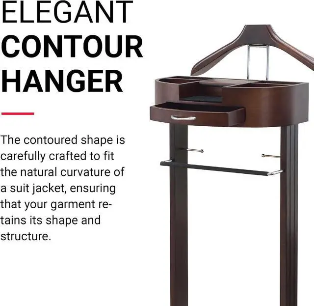 Alt view image 2 of 7 - Proman Products - Crescent Moon Valet, Mens Valet Stand with Drawer, Top Tray, Contour Hanger, Trouser Bar, Belt Hooks & Shoe Rack, Accessory & Clothes Organizer (Mahogany)