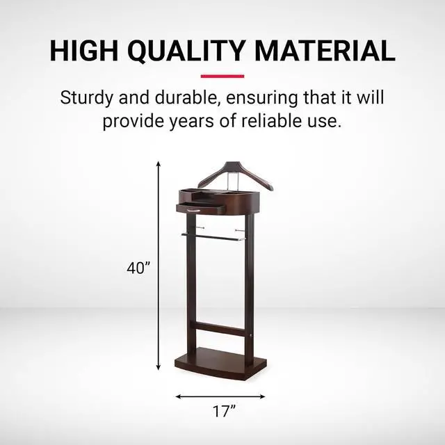 Alt view image 3 of 7 - Proman Products - Crescent Moon Valet, Mens Valet Stand with Drawer, Top Tray, Contour Hanger, Trouser Bar, Belt Hooks & Shoe Rack, Accessory & Clothes Organizer (Mahogany)
