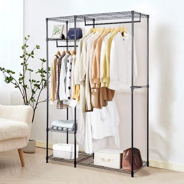 Alt view image 2 of 5 - S AFSTAR Safstar Clothing Garment Rack Heavy Duty Wire Shelving Closet Clothes Stand Rack Double Rod Wardrobe Metal Storage Rack Freestanding Cloth Armoire Organizer (1 Pack)