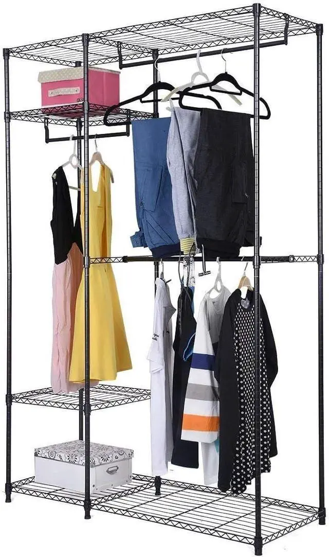 Alt view image 3 of 5 - S AFSTAR Safstar Clothing Garment Rack Heavy Duty Wire Shelving Closet Clothes Stand Rack Double Rod Wardrobe Metal Storage Rack Freestanding Cloth Armoire Organizer (1 Pack)