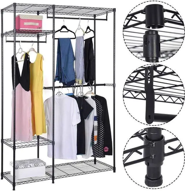 Main image of S AFSTAR Safstar Clothing Garment Rack Heavy Duty Wire Shelving Closet Clothes Stand Rack Double Rod Wardrobe Metal Storage Rack Freestanding Cloth Armoire Organizer (1 Pack)