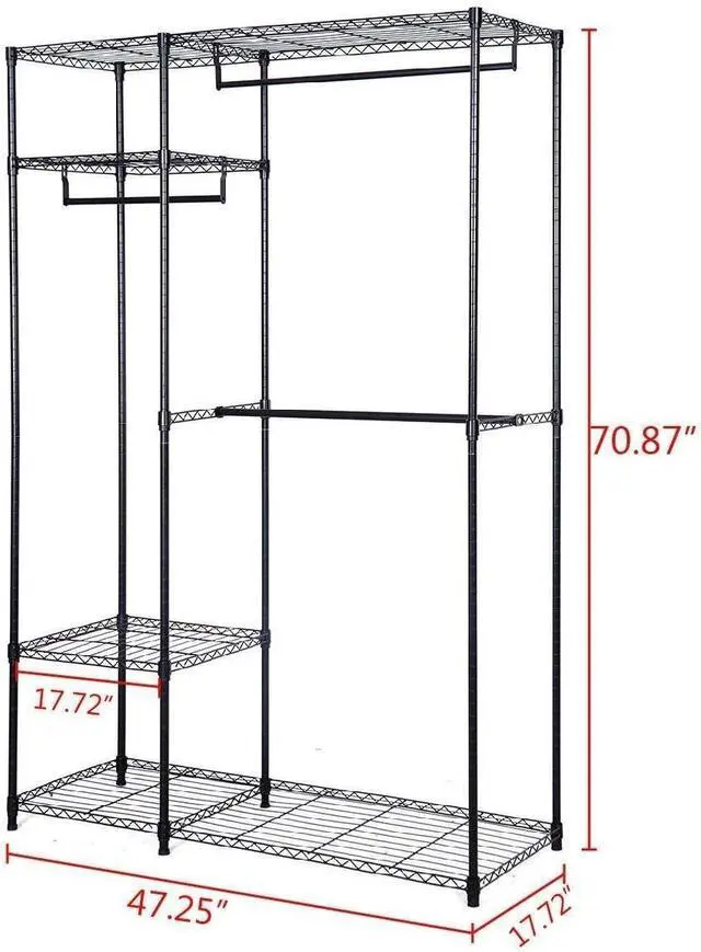 Alt view image 4 of 5 - S AFSTAR Safstar Clothing Garment Rack Heavy Duty Wire Shelving Closet Clothes Stand Rack Double Rod Wardrobe Metal Storage Rack Freestanding Cloth Armoire Organizer (1 Pack)