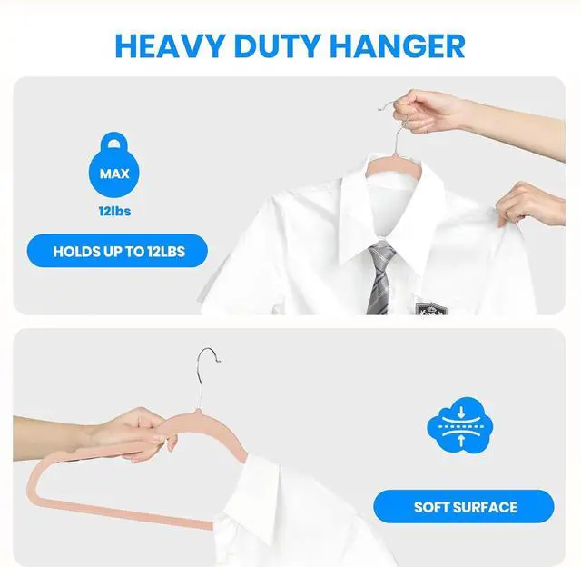 Alt view image 4 of 7 - YSSOA Velvet Hangers 50 Pack, Non-Slip Clothes Hangers with Shoulder Notches, 360° Swivel Hooks, Heavy Duty Standard Hanger for Closet Space Saving, Pink