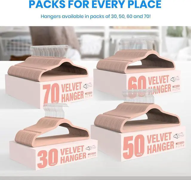 Alt view image 7 of 7 - YSSOA Velvet Hangers 50 Pack, Non-Slip Clothes Hangers with Shoulder Notches, 360° Swivel Hooks, Heavy Duty Standard Hanger for Closet Space Saving, Pink