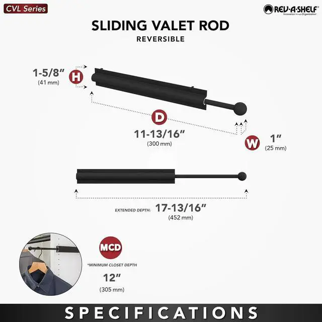 Alt view image 3 of 7 - Rev-A-Shelf 6 Inch Metal Adjustable Storage Clothes Closet Hanger Rod for Rack Organization for Valet, Ties and Scarves, Chrome, CVL-12-CR (2 Pack)