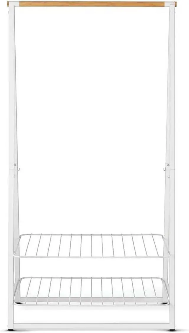 Alt view image 2 of 7 - Brabantia - Linn Clothes Rack - Multi-Functional - Space Saver - Adjustable Shelves - Wardrobe Hanging - Drying Rack - Freestanding - Stable - White - Large
