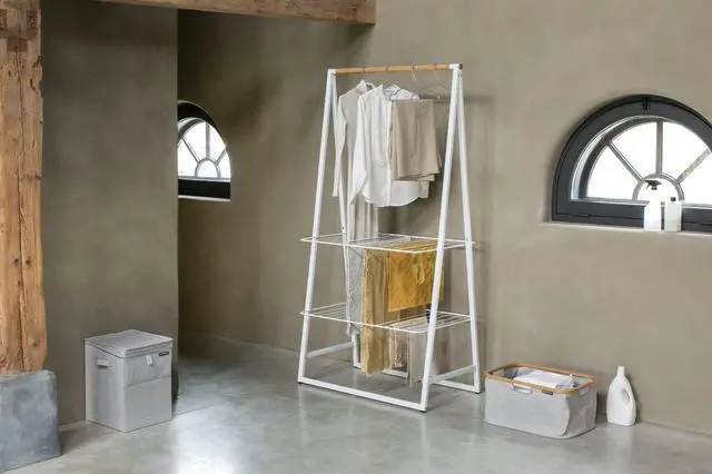 Alt view image 5 of 7 - Brabantia - Linn Clothes Rack - Multi-Functional - Space Saver - Adjustable Shelves - Wardrobe Hanging - Drying Rack - Freestanding - Stable - White - Large