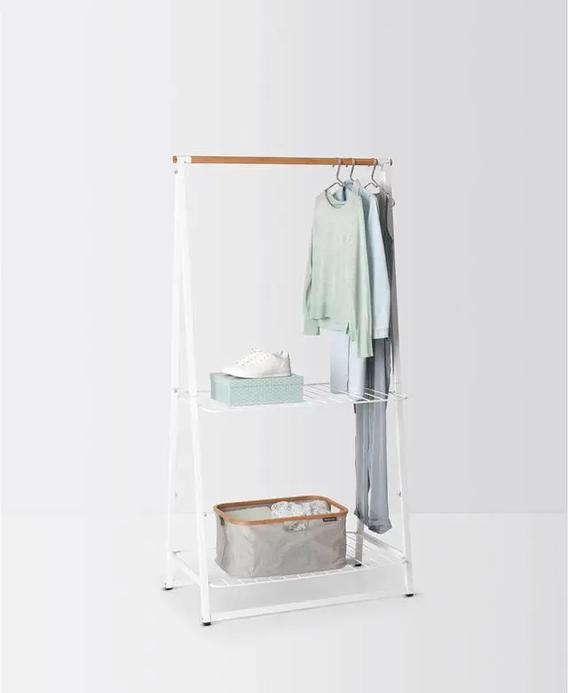 Alt view image 7 of 7 - Brabantia - Linn Clothes Rack - Multi-Functional - Space Saver - Adjustable Shelves - Wardrobe Hanging - Drying Rack - Freestanding - Stable - White - Large
